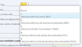 Desplegable para seleccionar el tipo de vehículo