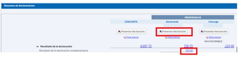 Pantalla con opción Presentar declaración