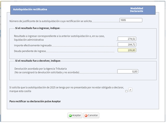 Ejemplo de autoliquidaci&oacute;n rectificativa