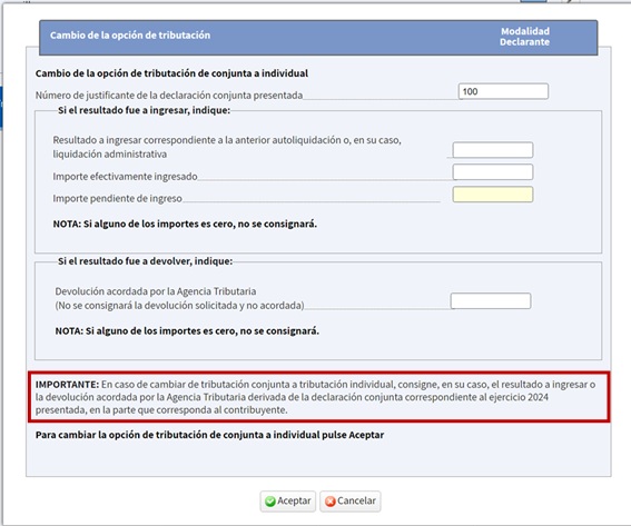 Cambio de opci&oacute;n de tributaci&oacute;n