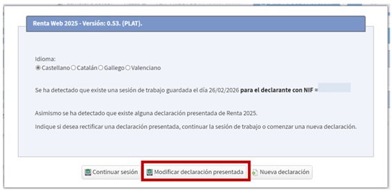 Renta WEB 2025, modificar declaraci&oacute;n presentada